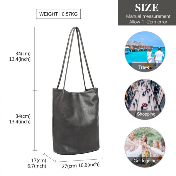 LB1951-MISS LULU GROSSE EIMERTASCHE DUNKELGRAU